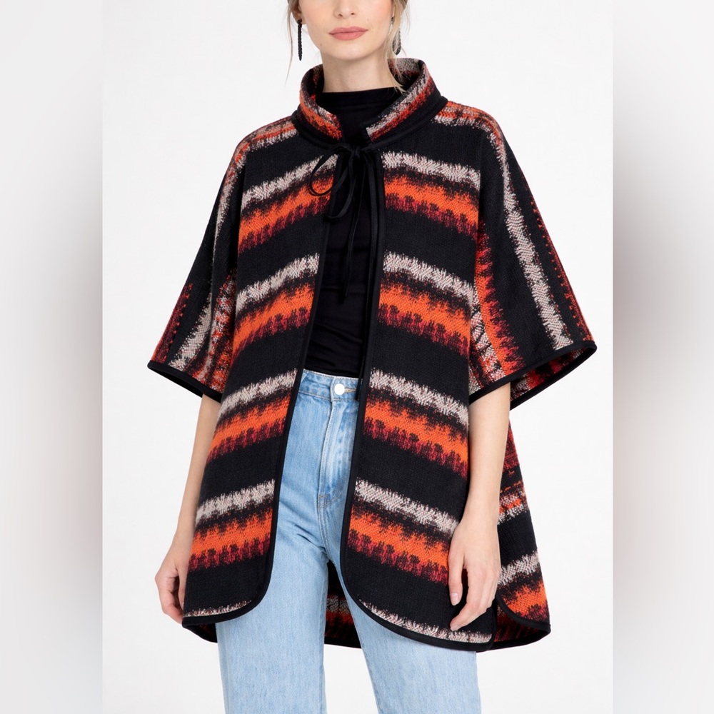 Eva Franco Pillard Coat Open Cardigan Black Orange White Size S